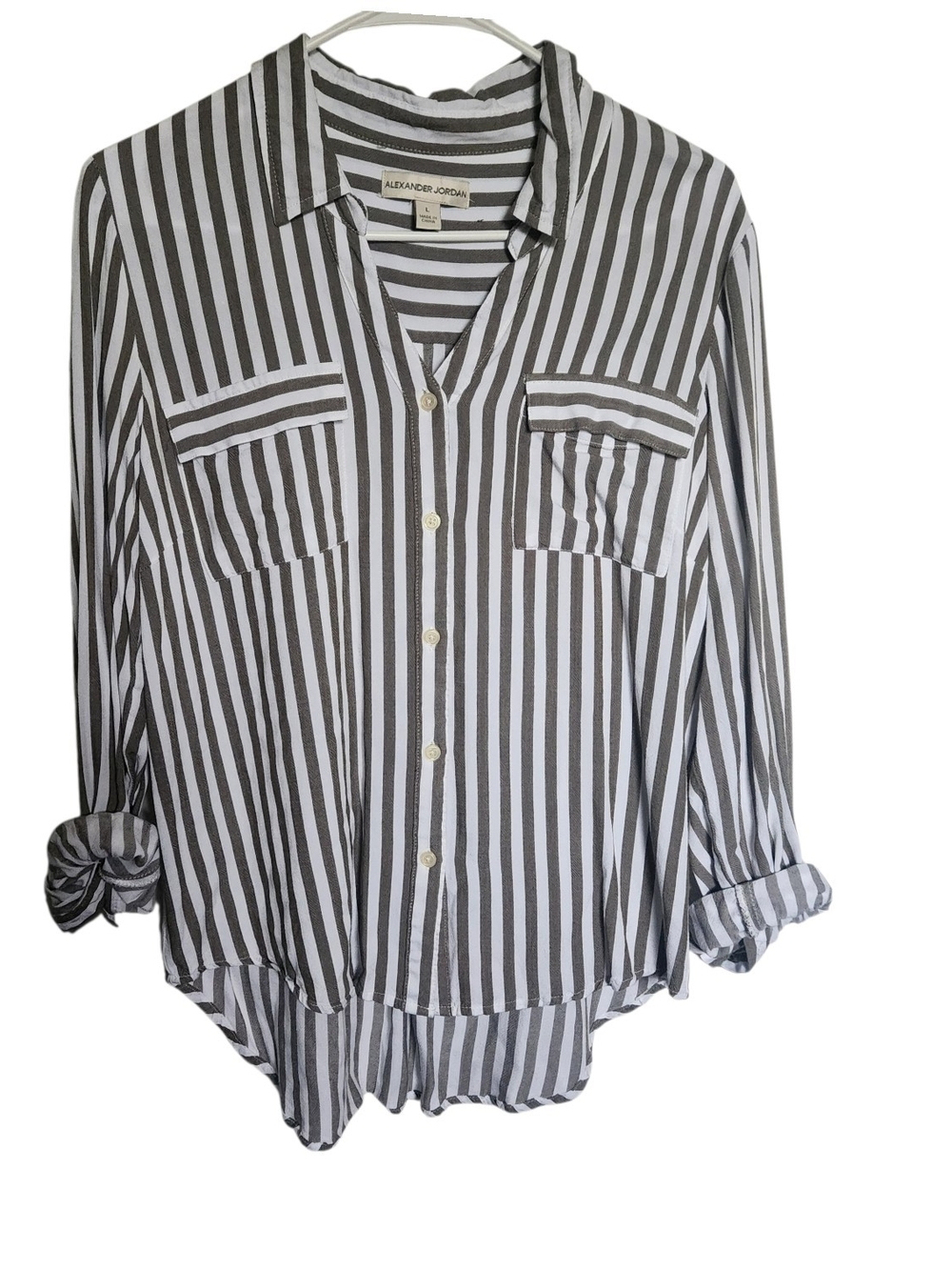 Alexander Jordan Black & White Vertical Stripe Button-Up Shirt Size L